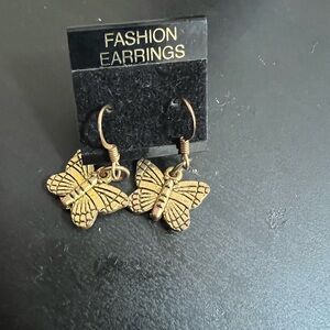 Gold Butterfly Charm Earrings with Vintage Design